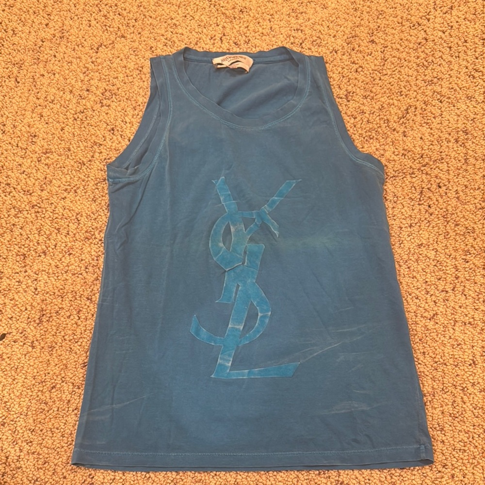 Yves Saint Laurent YSL Blue Tank Top with Velvet Logo Size L